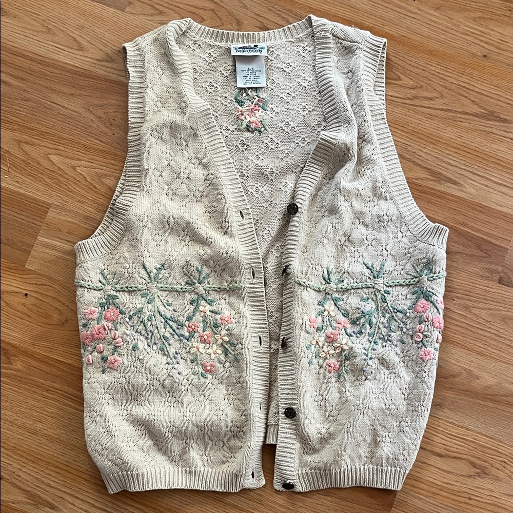 Vintage Northern Reflections Cream Floral Cardigan Vest